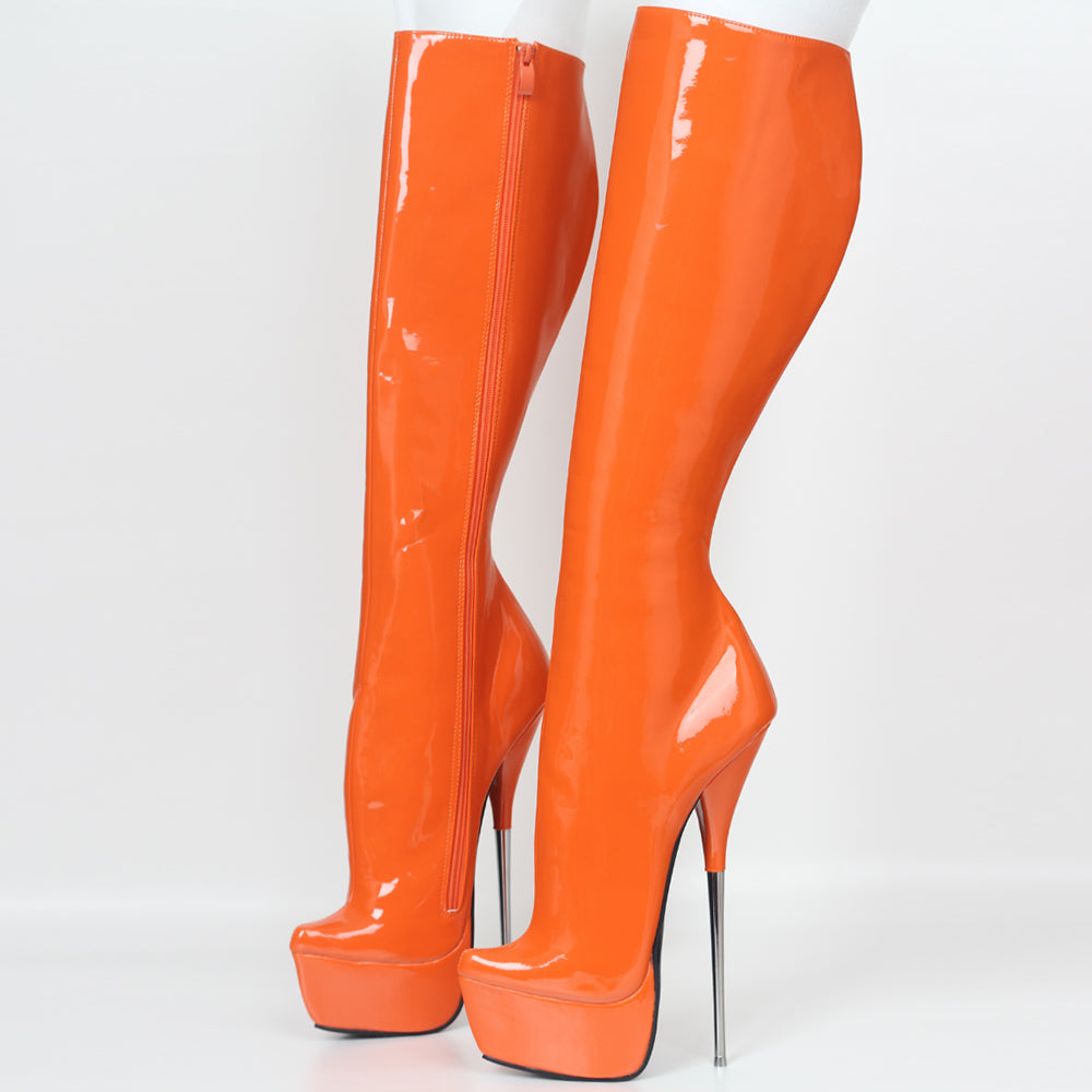 Thick Pointed Metal Stiletto Boots