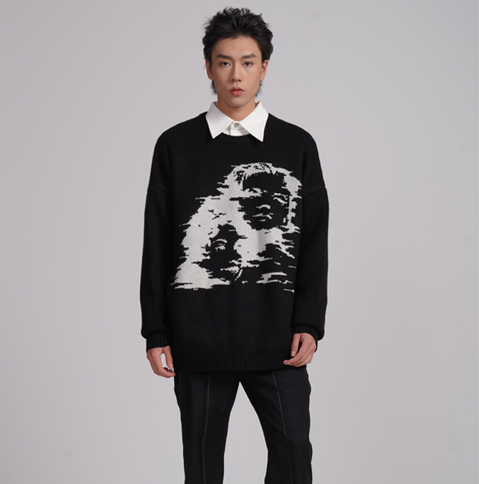 Men's Oversized Thick Jacquard Pullover Sweater