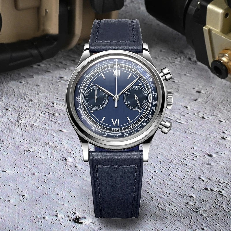 Retro Men's Multifunctional Genuine Leather Quartz Watch