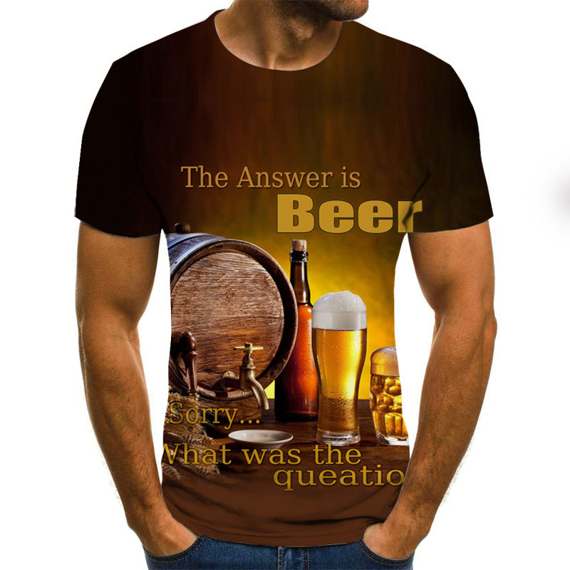 Novelty 3D Beer Print Men's And Women's Short Sleeves