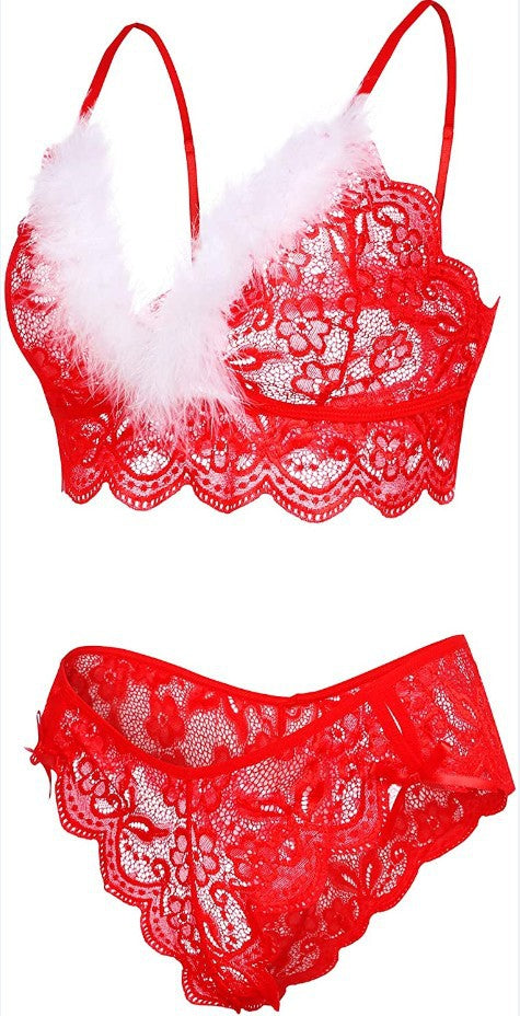 Red Christmas Pajamas Lace Burr Strap Sexy Lingerie