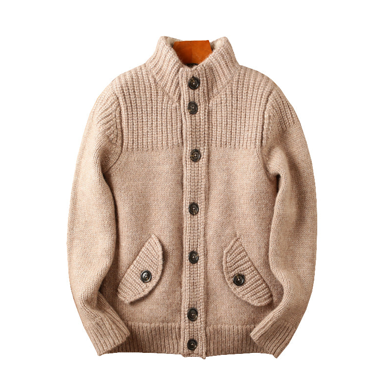 Men's High-end Stand-up Collar Wool Thickened Knitted Cardigan