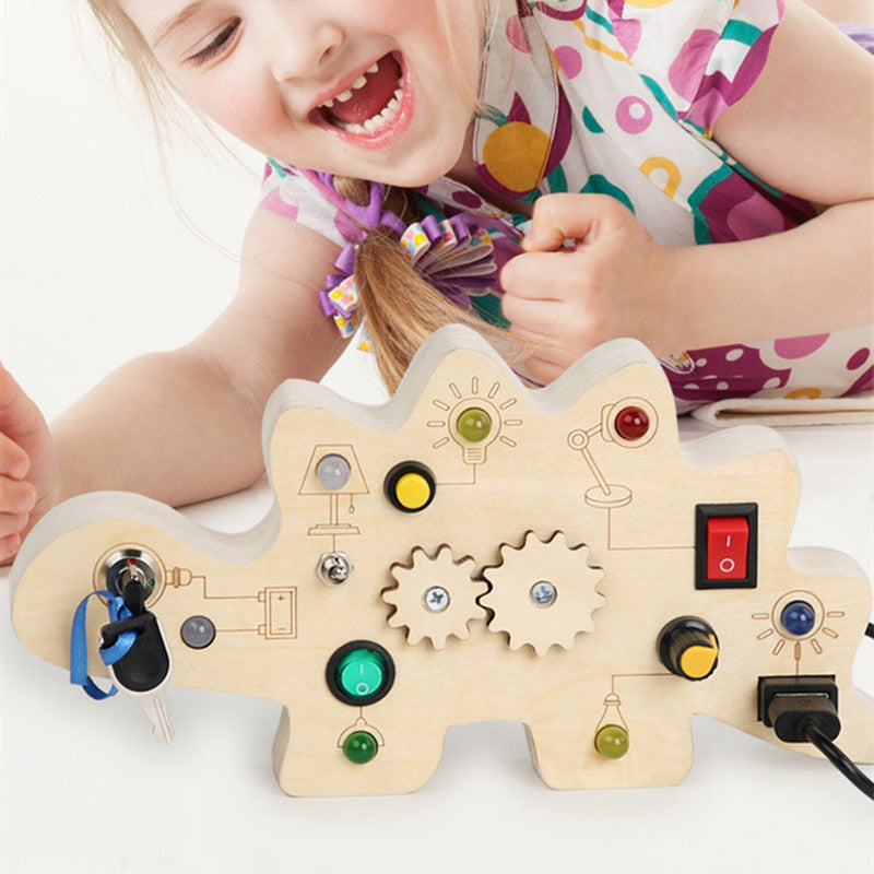 Children's Wooden Dinosaur Circuit Board Busy Light Toys