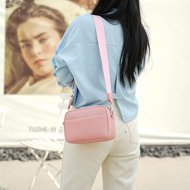 Solid Color Messenger Bag Women's Wide Shoulder Strap Shoulder Bag Small Square Bag