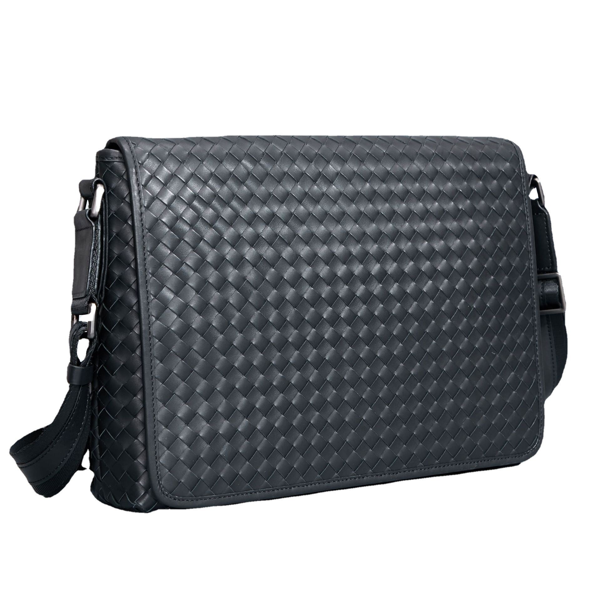 Men's Business Casual Leather Woven Messenger Bag