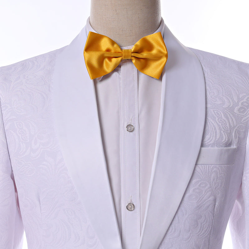 Custom Size Jacquard Groomsmen White Groom Tuxedos Shawl