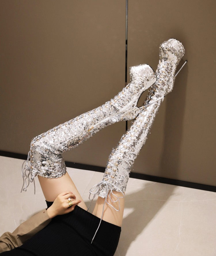 Super High Heels Stiletto Over-the-knee Boots Sequined Boots