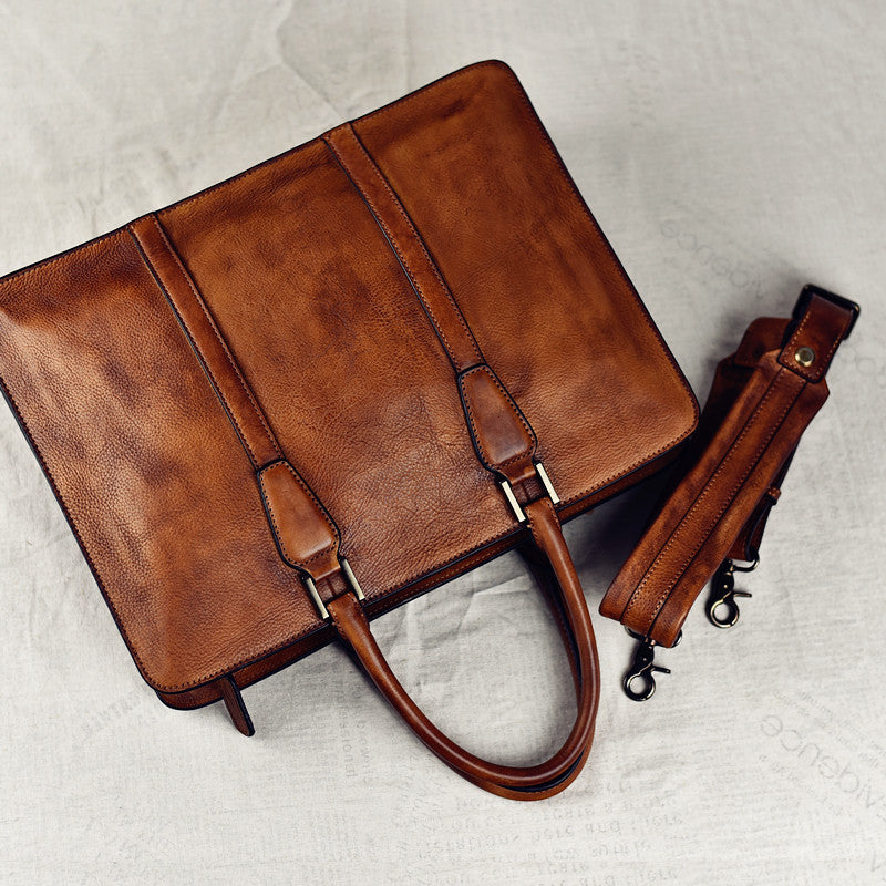 New Men's Handbag Vegetable Tanned Leather Retro Horizontal