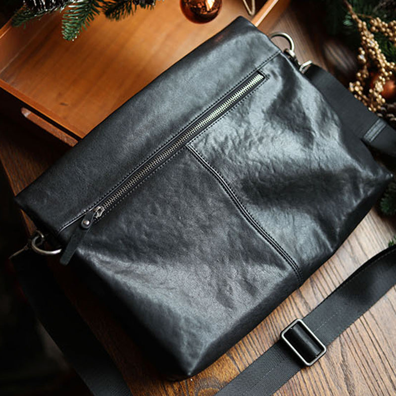 Men's Leather One Shoulder Crossbody Bag A4 File Bag Handheld Briefcase