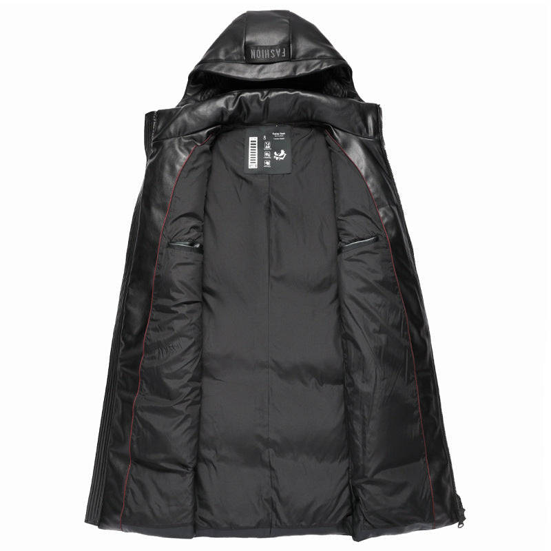 Eco leather down jacket with hood