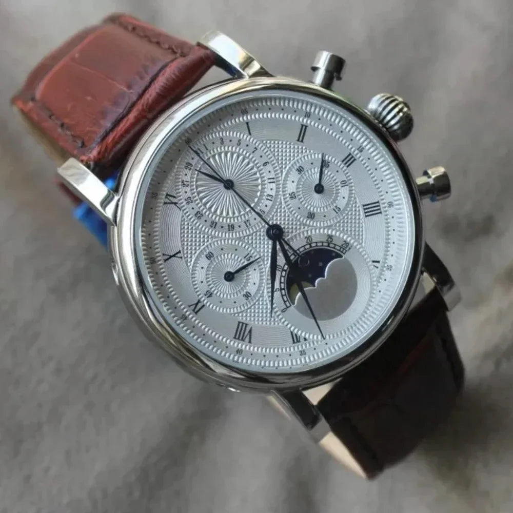 Seagull Moon Phase Manual Chronograph, Leather, Sapphire